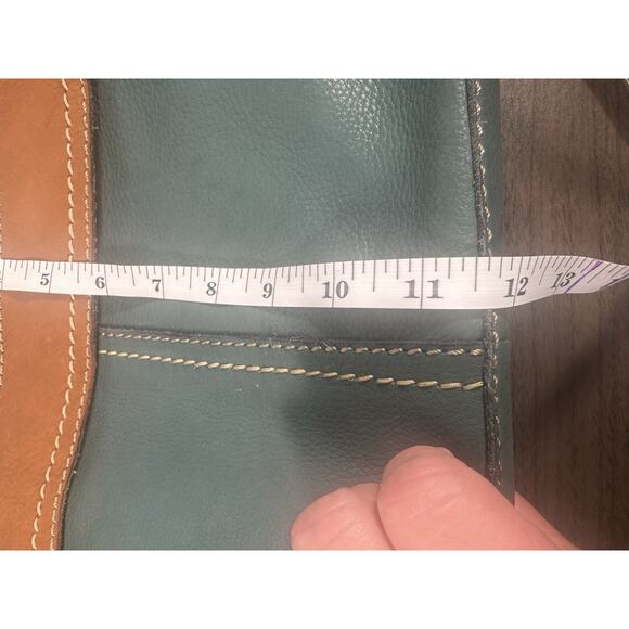 Fossil Green Leather & Orange suede crossbody bag. VTG boho fossil flap bag - Picture 11 of 14